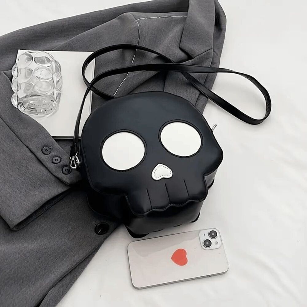 Wicked Silk Emo Kawaii Black &  White Crossbody Skull Purse Bag
